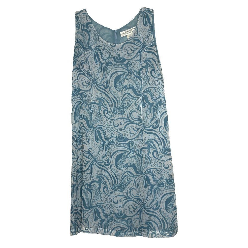 PINEAPPLE Moon Light Blue & White Scoop Neck Sleeveless Shift Dress - Size Large